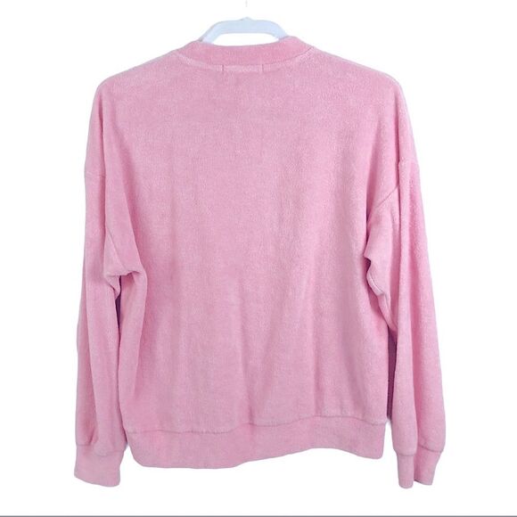 Donni x Stoney Clover Lane Heart Button Sunset Pink Terry Cloth Pullover Sz S - Picture 4 of 9